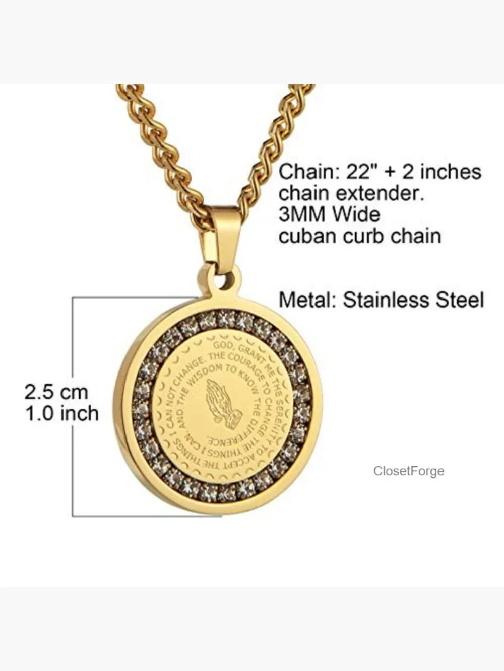 Prayer Necklace Christian Jewelry Stainless Steel Praying Hands Coin Pendant
